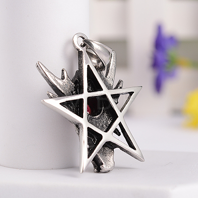 Retro 316 Surgical Stainless Steel Resin Rhinestone Star with Dragon Skull Gothic pendants STAS-E096-54AS-1