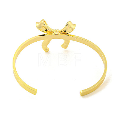 Bowknot Rack Plating Brass Open Cuff Bangles for Women BJEW-P322-06B-G-1