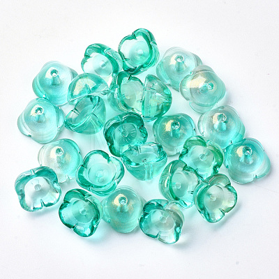 4-Petal Transparent Spray Painted Glass Bead Caps X-GGLA-S054-009B-04-1