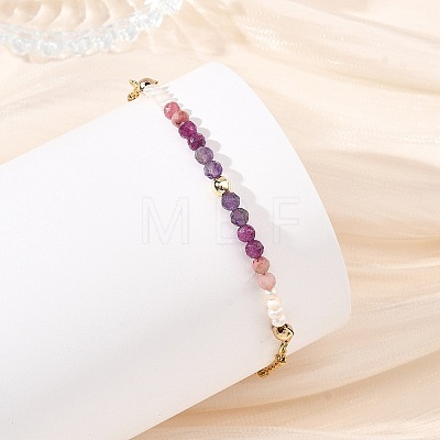 Adjustable Natural Ruby & Amethyst & Rhodonite & Non-magnetic Synthetic Hematite Cultured Freshwater Pearl Beads Satellite Chains Slider Bracelets BJEW-JB14095-01-1