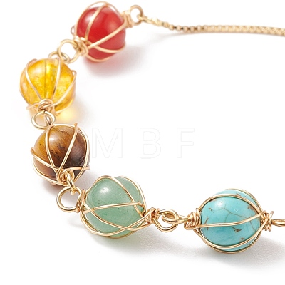 Natural & Synthetic Mixed Gemstone Braided Link Slider Bracelet BJEW-TA00137-02-1