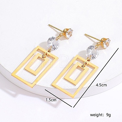 Stainless Steel Dangle Stud Earrings with Cubic Zirconia for Women US6839-1