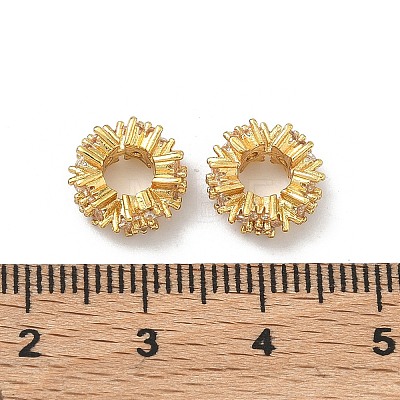 Flower Brass Clear Cubic Zirconia European Beads KK-D228-12G-1