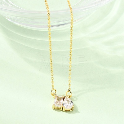 Brass Pave Cubic Zirconia Rectangle & Teardrop Pendant Cable Chain Necklaces KK-CBAB173-05G-12-1