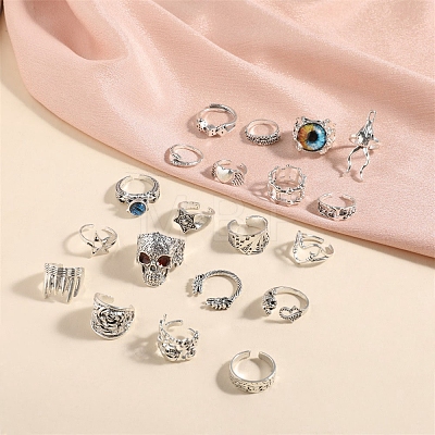 20Pcs Mixed Shapes Alloy Open Cuff Rings for Women PW-WGD235A-01-1