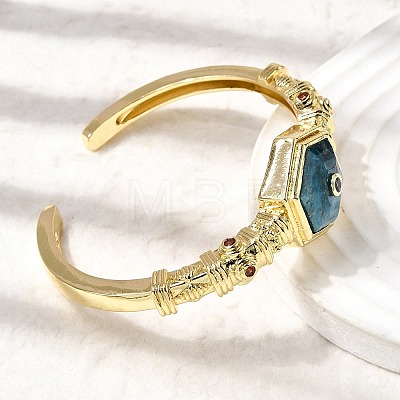 Hexagon Brass Pave Natural Apatite & Cubic Zirconia Cuff Bangles for Women BJEW-Z172-01G-06-1