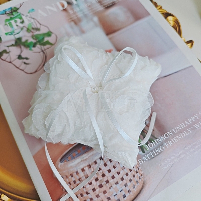 Colth Wedding Ring Pillow with Polyester Ribbon and Alloy Heart PW-WG71097-01-1