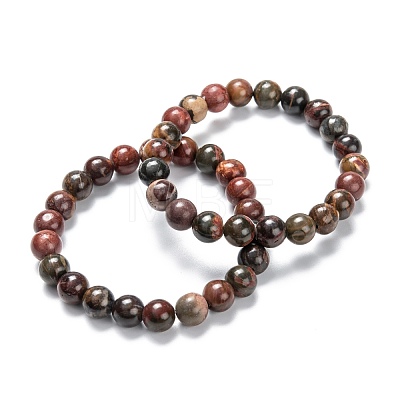 Natural Polychrome Jasper/Picasso Stone/Picasso Jasper Stretch Beaded Bracelets G-A185-01R-1