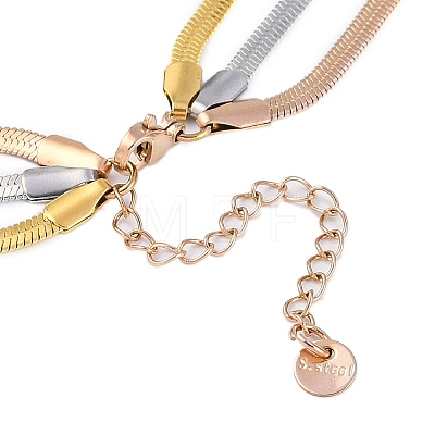 Three Colors 304 Stainless Steel Flat Snake Chain 3 Layer Necklaces NJEW-H038-02M-1