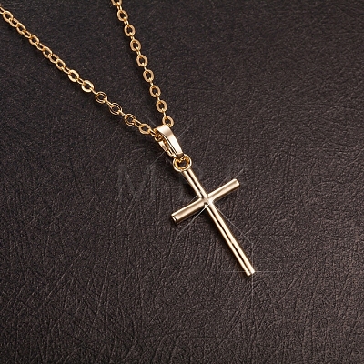 Real 18K Gold Plated Cross Brass Cubic Zirconia Pendant Necklaces NJEW-EE0001-14A-1
