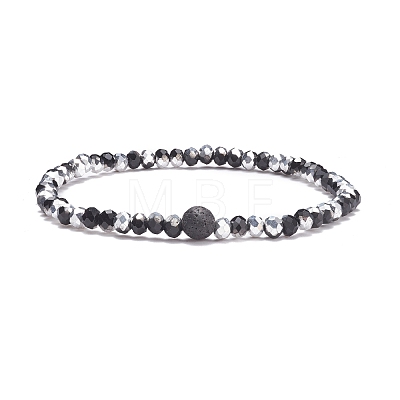 Natural  Lava Rock Essential Oil Stretch Bracelet with Glass for Women BJEW-JB07661-1