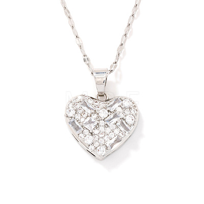Elegant Brass Pave Clear Cubic Zirconia Heart Pendant Necklaces for Women UX5572-1-1