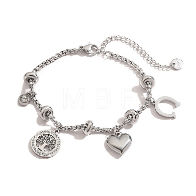 304 Stainless Steel & Crystal Rhinestone Charm Bracelets WG20FFB-02-1