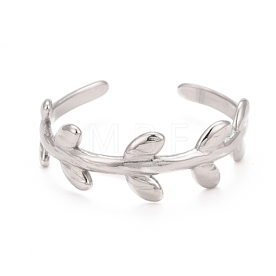 Non-Tarnish 304 Stainless Steel Leaf Wrap Open Cuff Ring for Women RJEW-C025-15P-1