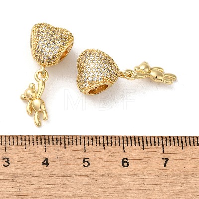Rack Plating Brass Micro Pave Clear Cubic Zirconia European Dnagle Charms KK-C053-05G-1
