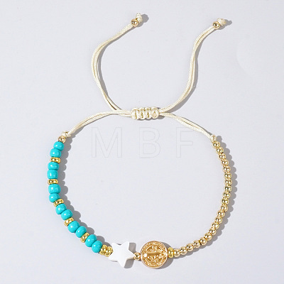 Vintage Gemstone & Brass & Natural Shell Beads Braided Bead Bracelets for Women RT0028-4-1