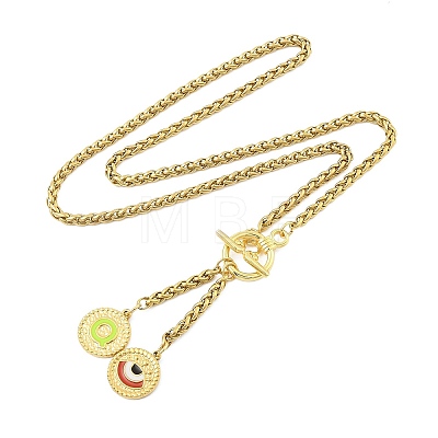 Ion Plating(IP) 304 Stainless Steel Green Yellow Enamel Letter & Eye Pendant Wheat Chain Necklaces STAS-Z102-01G-Q-1