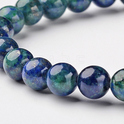 Natural Chrysocolla and Lapis Lazuli Round Bead Stretch Bracelets BJEW-L593-D03-1
