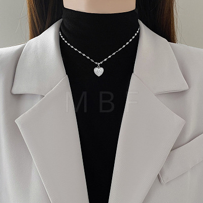 Double-Sided Polymer Clay Crystal & Jet Rhinestone Heart Pendant 304 Stainless Steel Dapped Chain Necklaces for Women WGED9DB-02-1