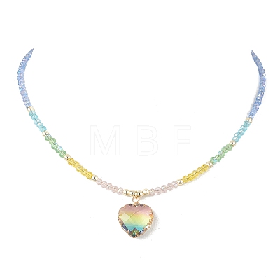 2Pcs 2 Styles Colorful K9 Glass Teardrop Heart Pendant Electroplated Glass Faceted Rondelle Beaded Necklaces NJEW-JN05752-1
