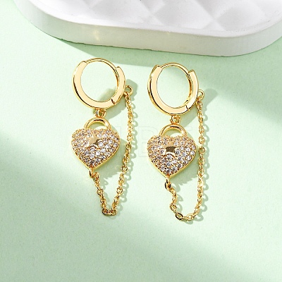 Heart Brass Micro Pave Clear Cubic Zirconia Hoop Earrings EJEW-F384-07G-1