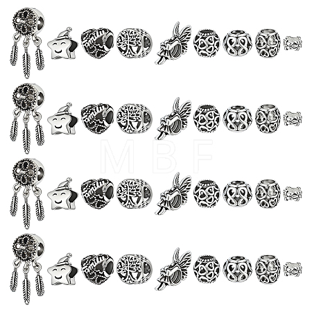 36Pcs 9 Styles Alloy European Beads MPDL-ME0001-09-1