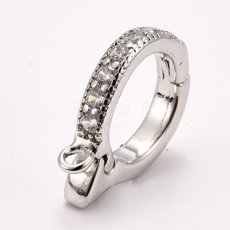 Brass Micro Pave Clear Cubic Zirconia Hoop Earring Findings ZIRC-I054-10P-1