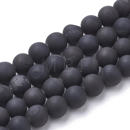 Electroplate Natural Druzy Geode Weathered Agate Beads Strands G-S284-10mm-01-1