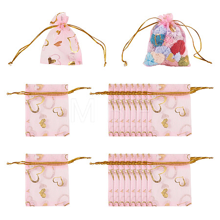 50Pcs Heart Printed Organza Bags OP-TADJ0001-01B-1