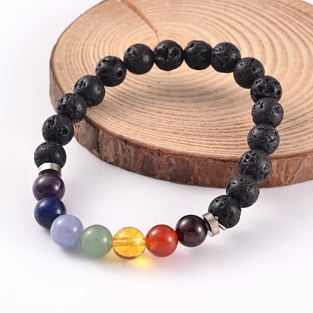 Natural Lava Rock Beaded Stretch Bracelets BJEW-JB02184-05-1