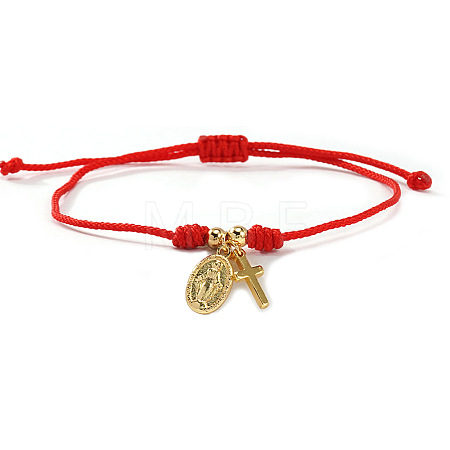 Adjustable Braided Nylon Red String Bracelets with Religion Brass Charms TM8517-1-1