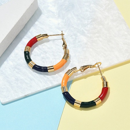 PVD Vacuum Plating 201 Stainless Steel Enamel Hoop Earrings for Women EJEW-B016-33C-1