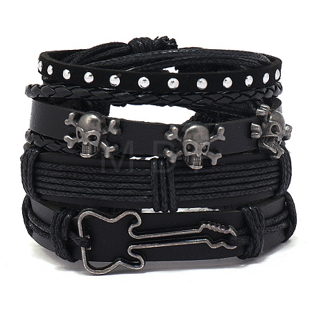 4Pcs 4 Styles Alloy Artificial Leather Cord Bracelet Sets for Men FS-WG9743B-05-1