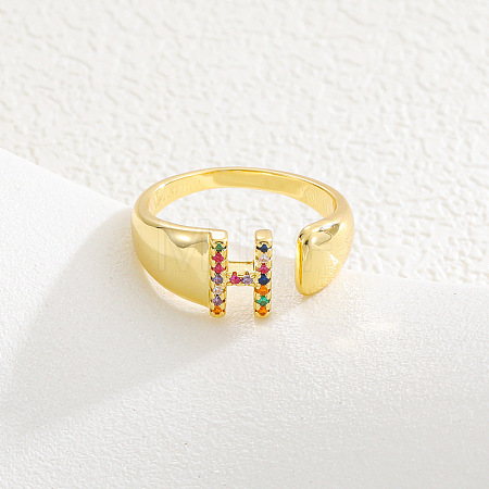 Brass Micro Pave Colorful Cubic Zirconia Cuff Open Rings FS-WG163C1-08-1