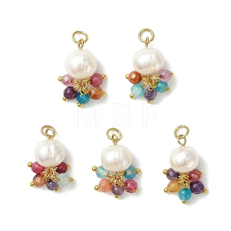 Natural Agate(Dyed & Heated) & Pearl Pendants PALLOY-JF05295-01-1