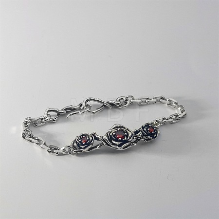 Vintage Alloy Ruby Rhinestone Rose Flower Link Bracelets WGBBDAC-01-1
