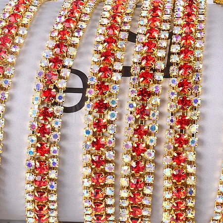 Brass Rhinestone Strass Chains CHC-WH0001-05G-1