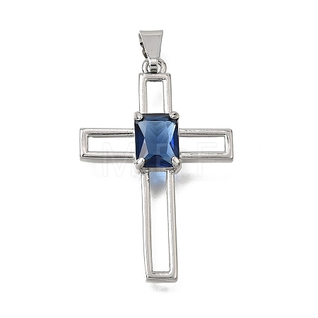 Brass Pave Blue Cubic Zirconia Pendants CU-CBA4BAF-01P-1