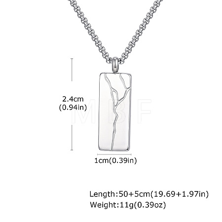 304 Stainless Steel Crack Pattern Rectangle Pendant Box Chain Necklaces for Men WGCB6AB-01-1