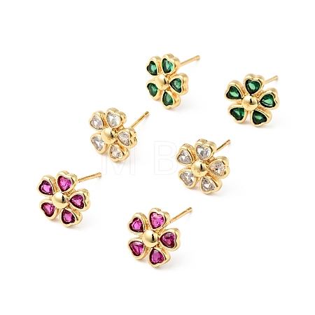 Rack Plating Brass Cubic Zirconia Stud Earrings for Women EJEW-G311-07G-1