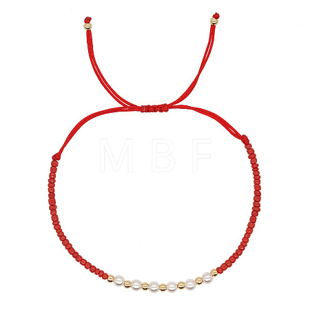 Adjustable Imitation Pearl and Glass Seed Beaded Braided Bracelets for Women NV1607-3-1