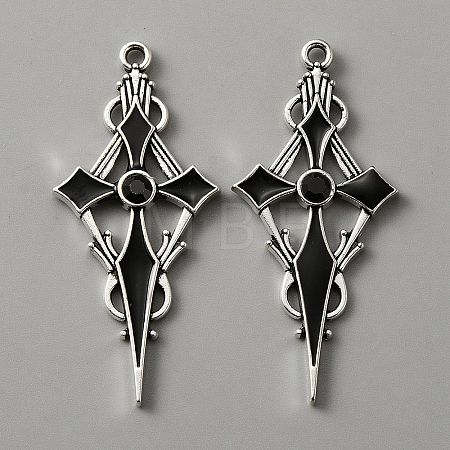 Jet Rhinestone Cross Pendant with Black Enamel ENAM-WH0001-06AS-01-1