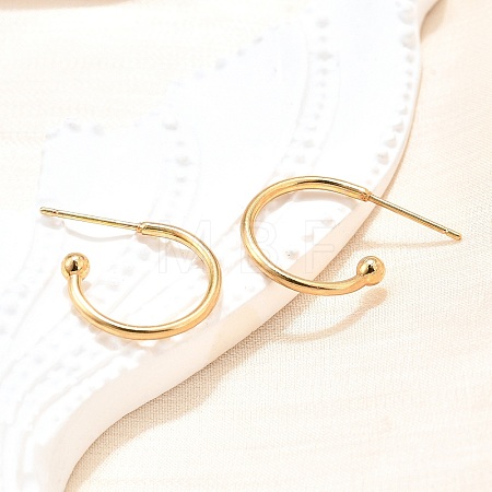 304 Stainless Steel C-shaped Hoop Circle Ball Stud Earrings STAS-K204-04G-1