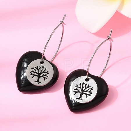 Natural Obsidian & 304 Stainless Steel Hoop Earrings for Women EJEW-G475-05P-05-1