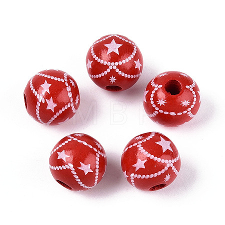 Christmas Spray Painted Schima Wood Beads WOOD-T032-35E-1