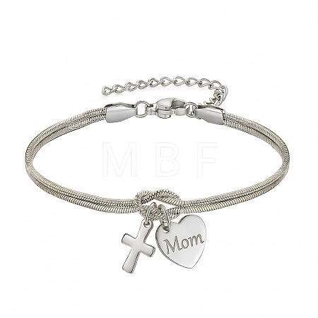 Mother's Day 304 Stainless Steel Snake Chain Double-layered Bracelets WG36131-02-1