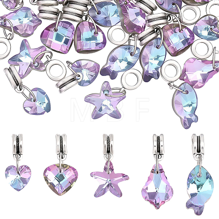 30Pcs 5 Styles Electroplated Glass European Dangle Charms PALLOY-ME00035-1