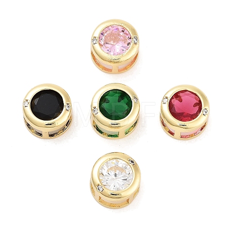 Rack Plating Brass Micro Pave Cubic Slide Charms KK-Z064-37G-1