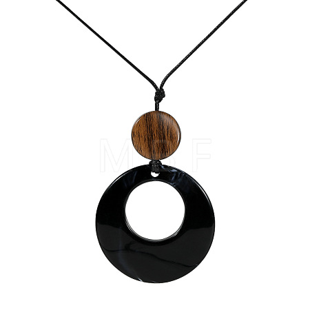 Resin Ring Pendant Long Necklaces with Wax Cord FS-WGD1F48-04-1