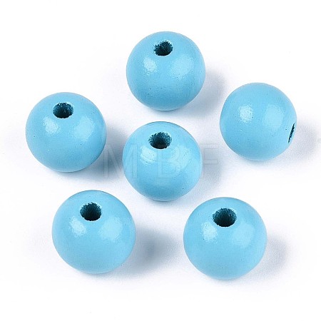 Spray Painted Round Natural Schima Wood Beads WOOD-A018-14mm-09-1